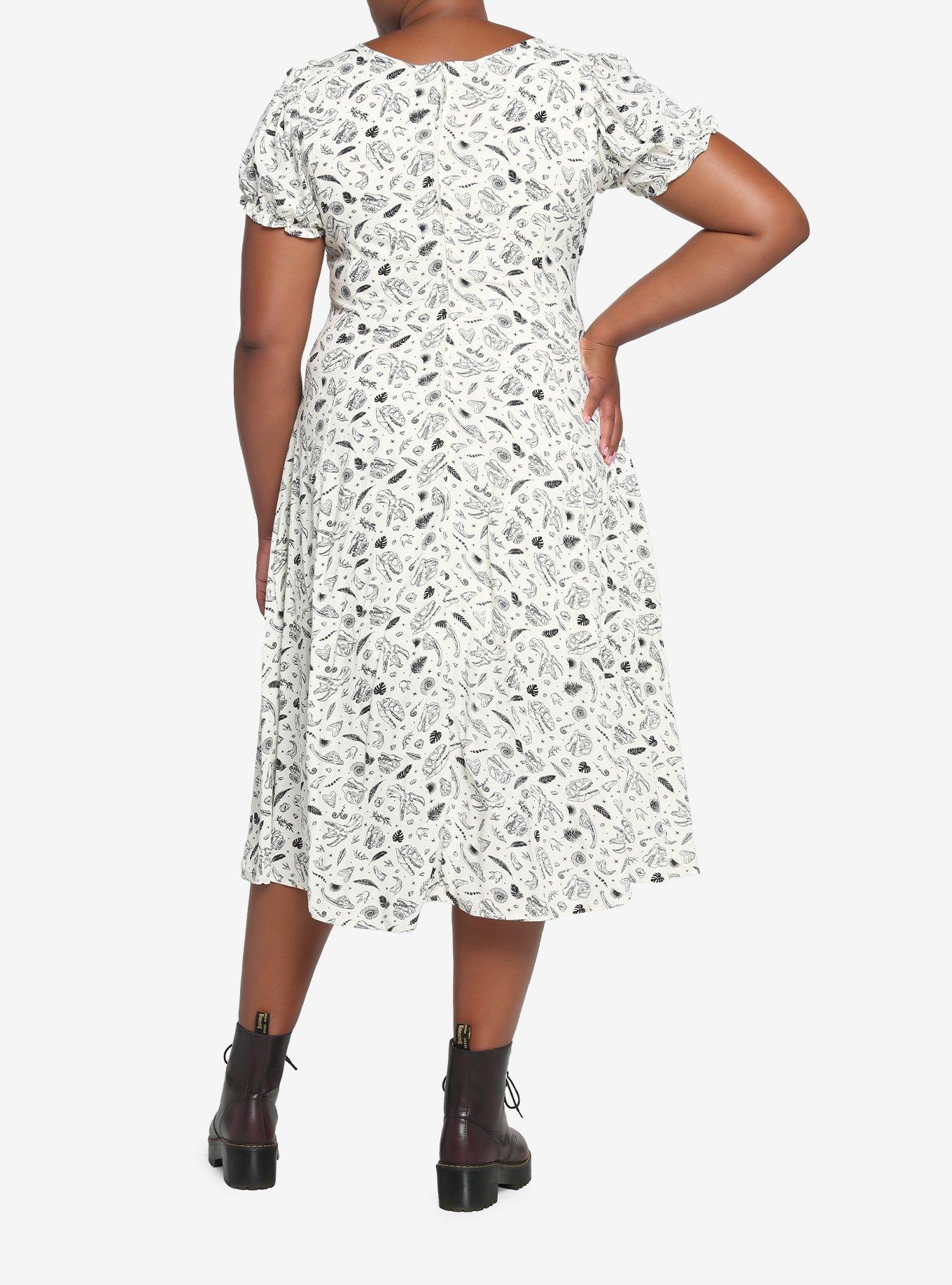 Dinosaur Fossil Empire Midi Dress Plus Size, IVORY, alternate