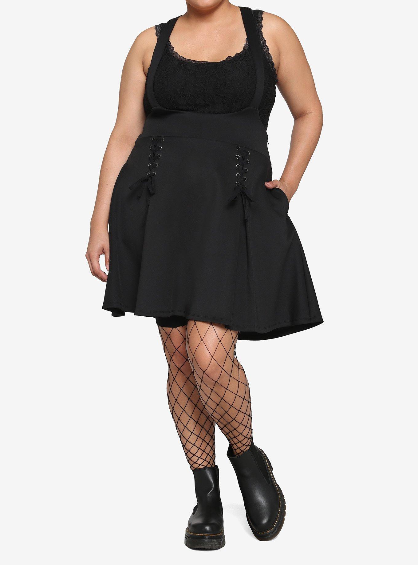 Black Lace-Up Suspender Skirt Plus Size, BLACK, alternate