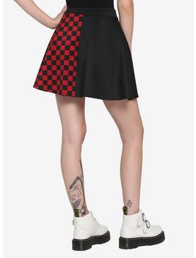 Black & Red Checkered Split O-Ring Skater Skirt, , hi-res