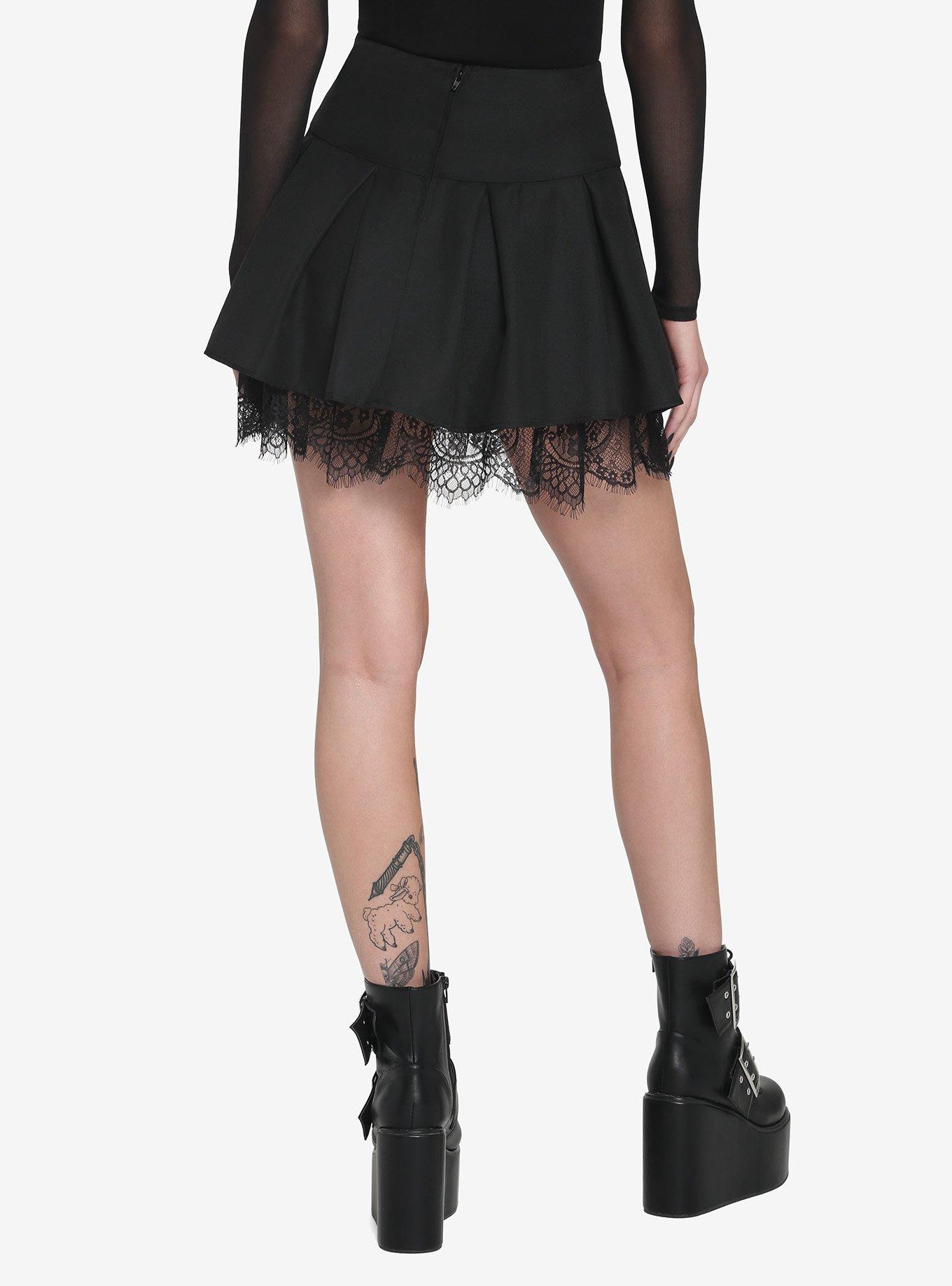 Black & Purple Lace-Up Pleated Skirt, BLACK, alternate