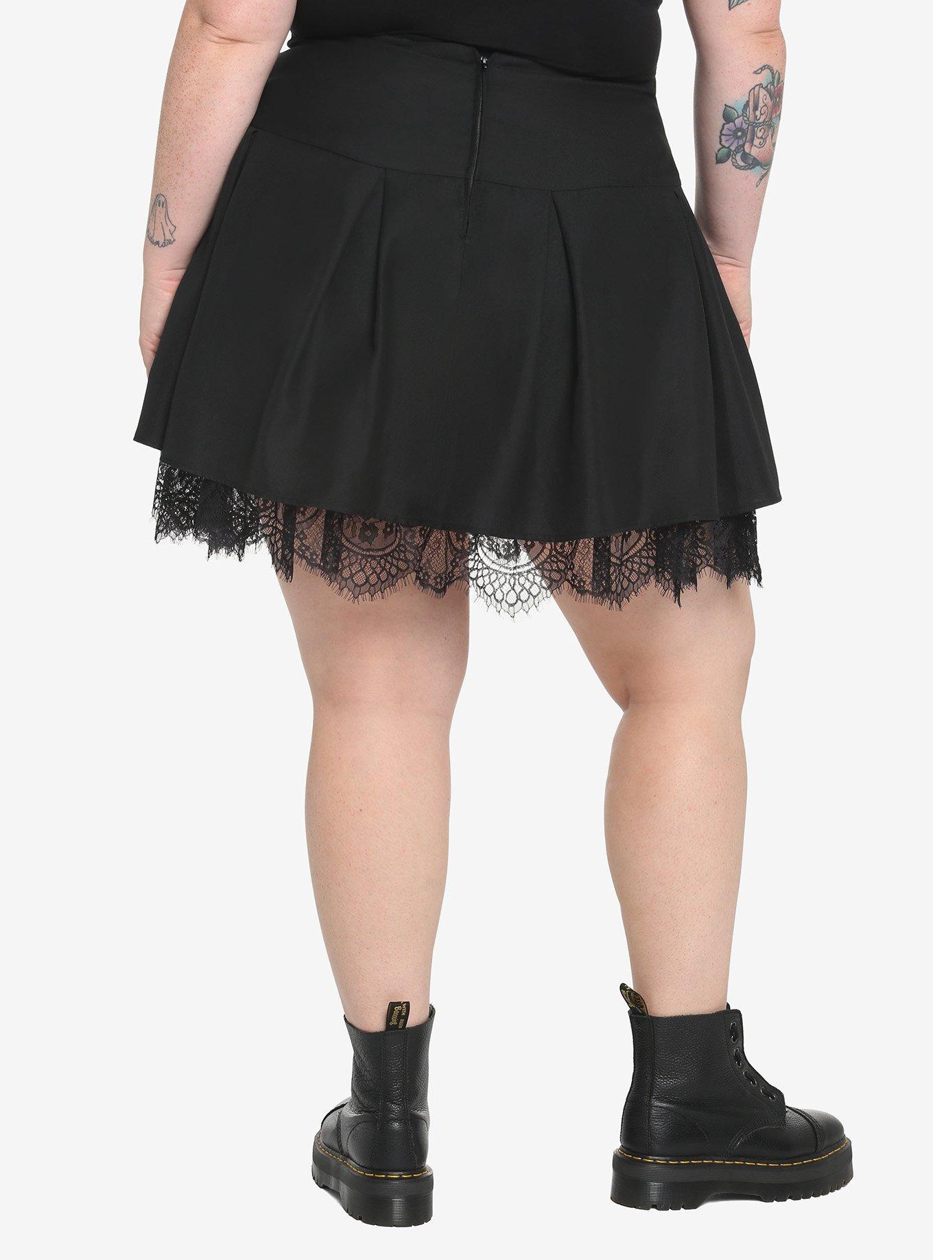 Black & Purple Lace-Up Pleated Skirt Plus Size, BLACK, alternate