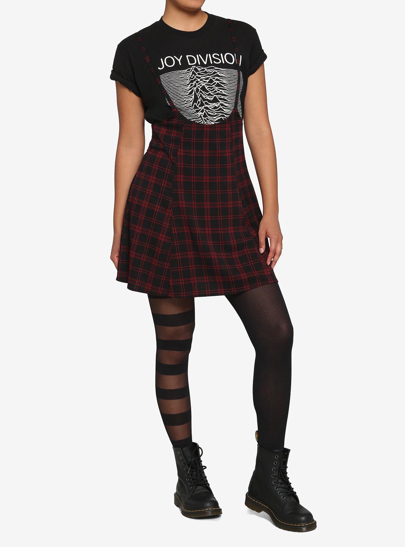 Black & Red Plaid Suspender Skirt, PLAID - RED, alternate