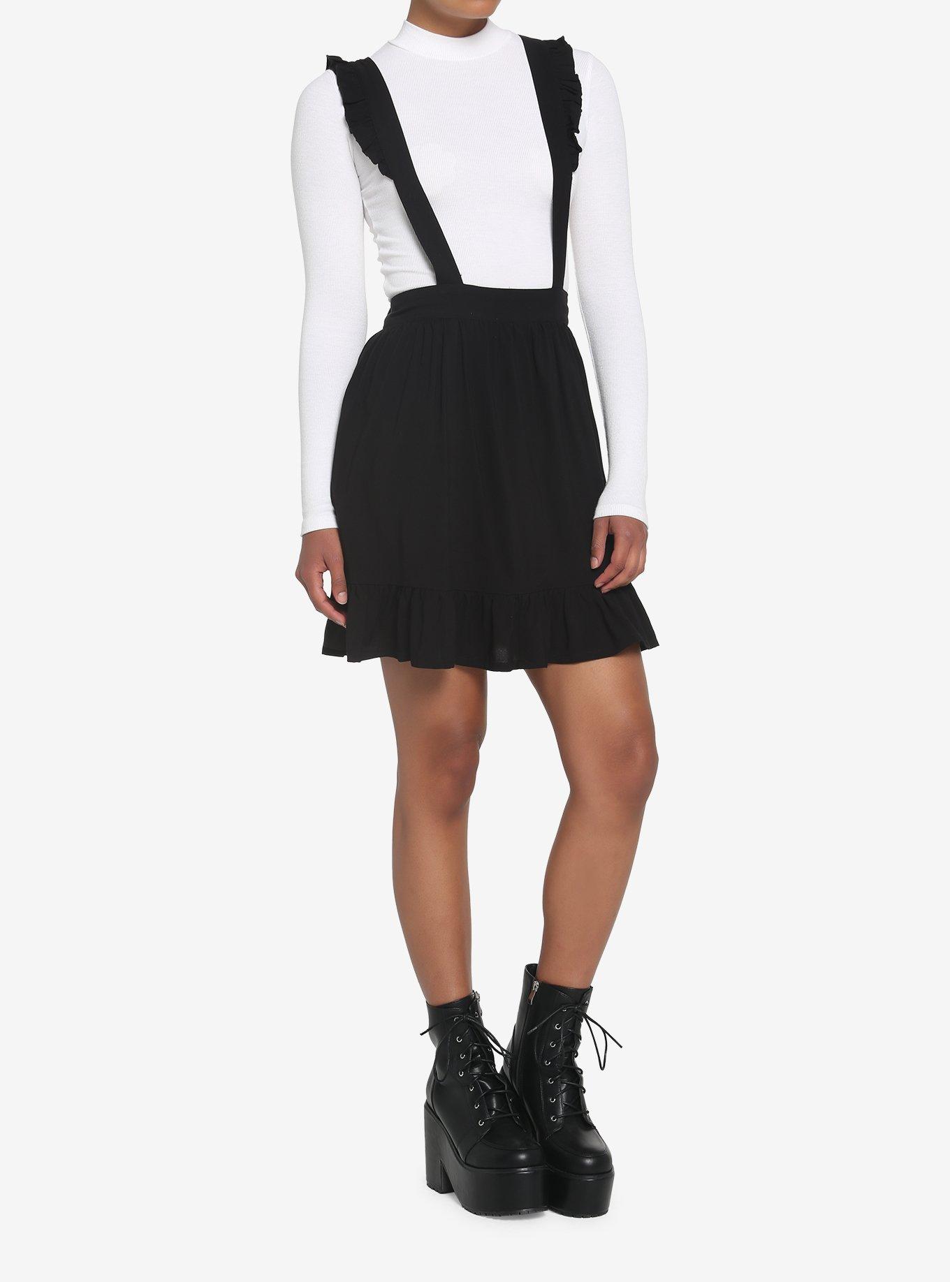 Black Ruffle Strap Suspender Skirt, BLACK, alternate