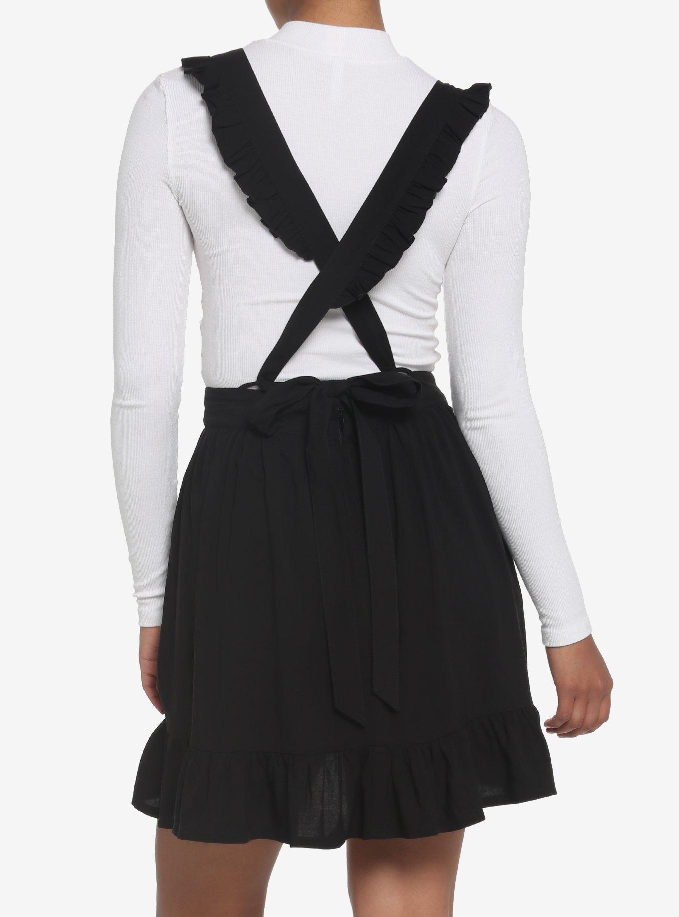 Black Ruffle Strap Suspender Skirt, BLACK, alternate