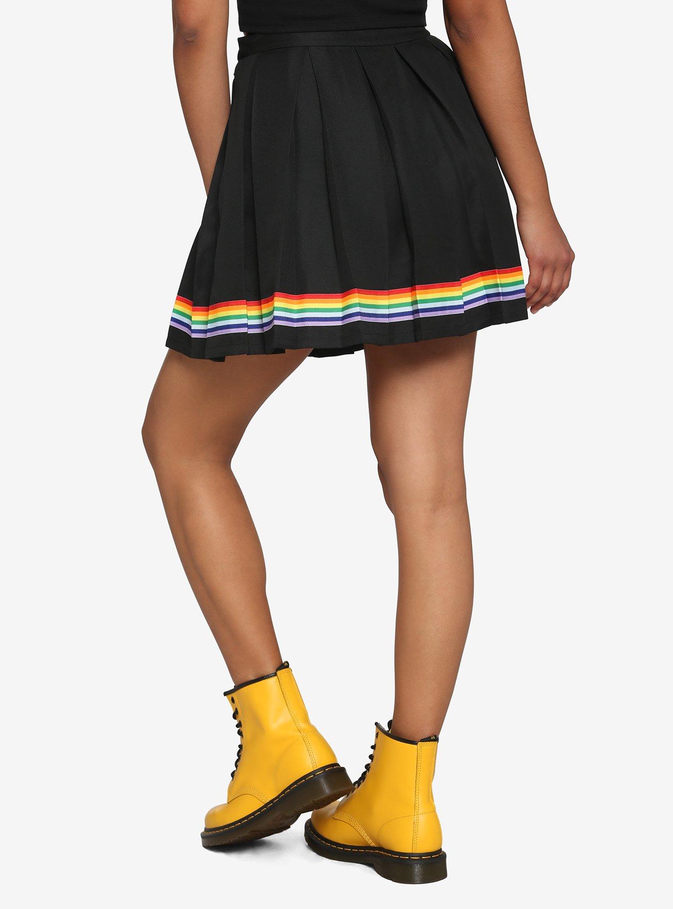 Rainbow Ribbon Pleated Skirt, BLACK, alternate