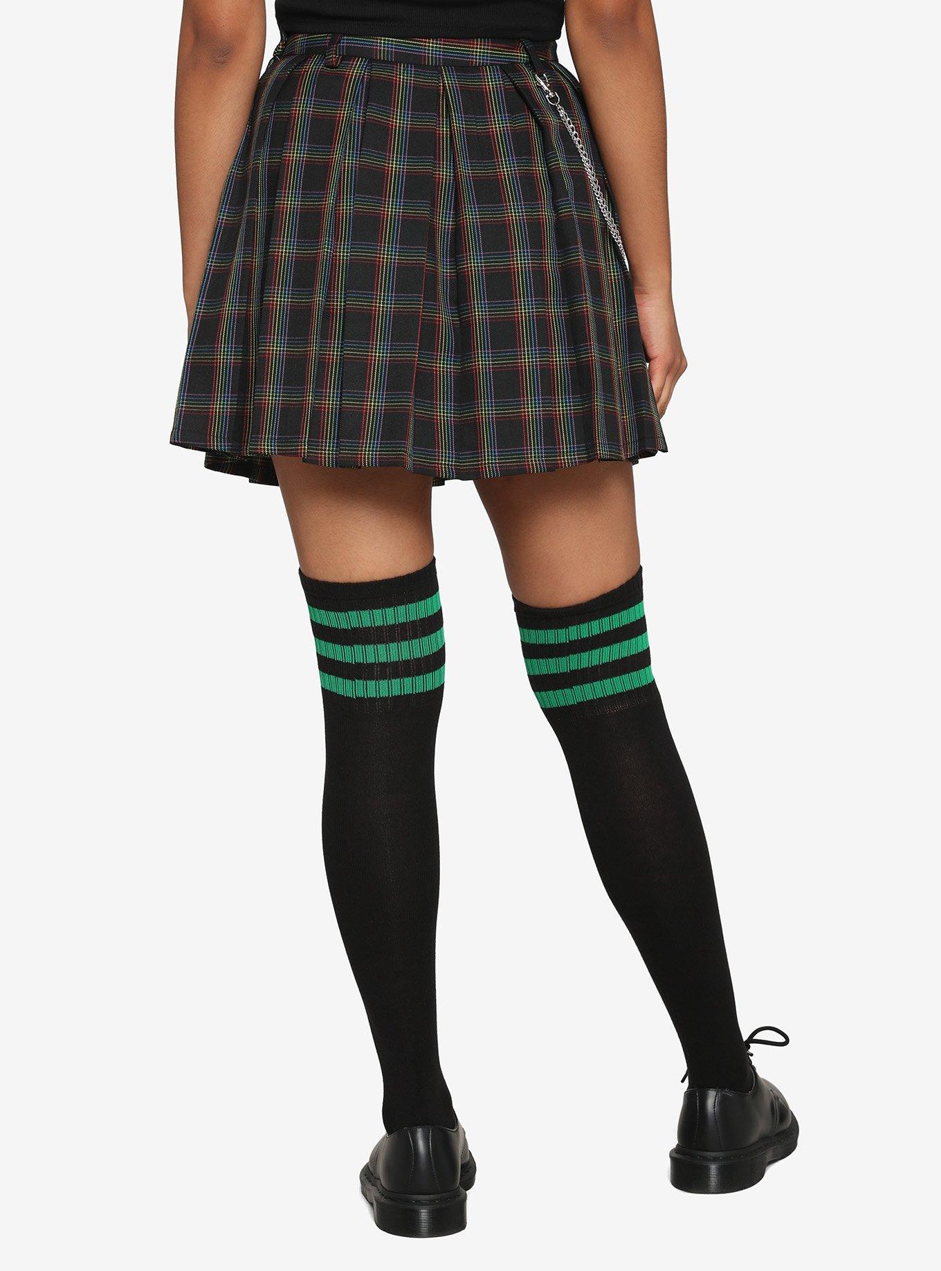 Rainbow Grid O-Chain Pleated Skirt, PLAID-RAINBOW, alternate