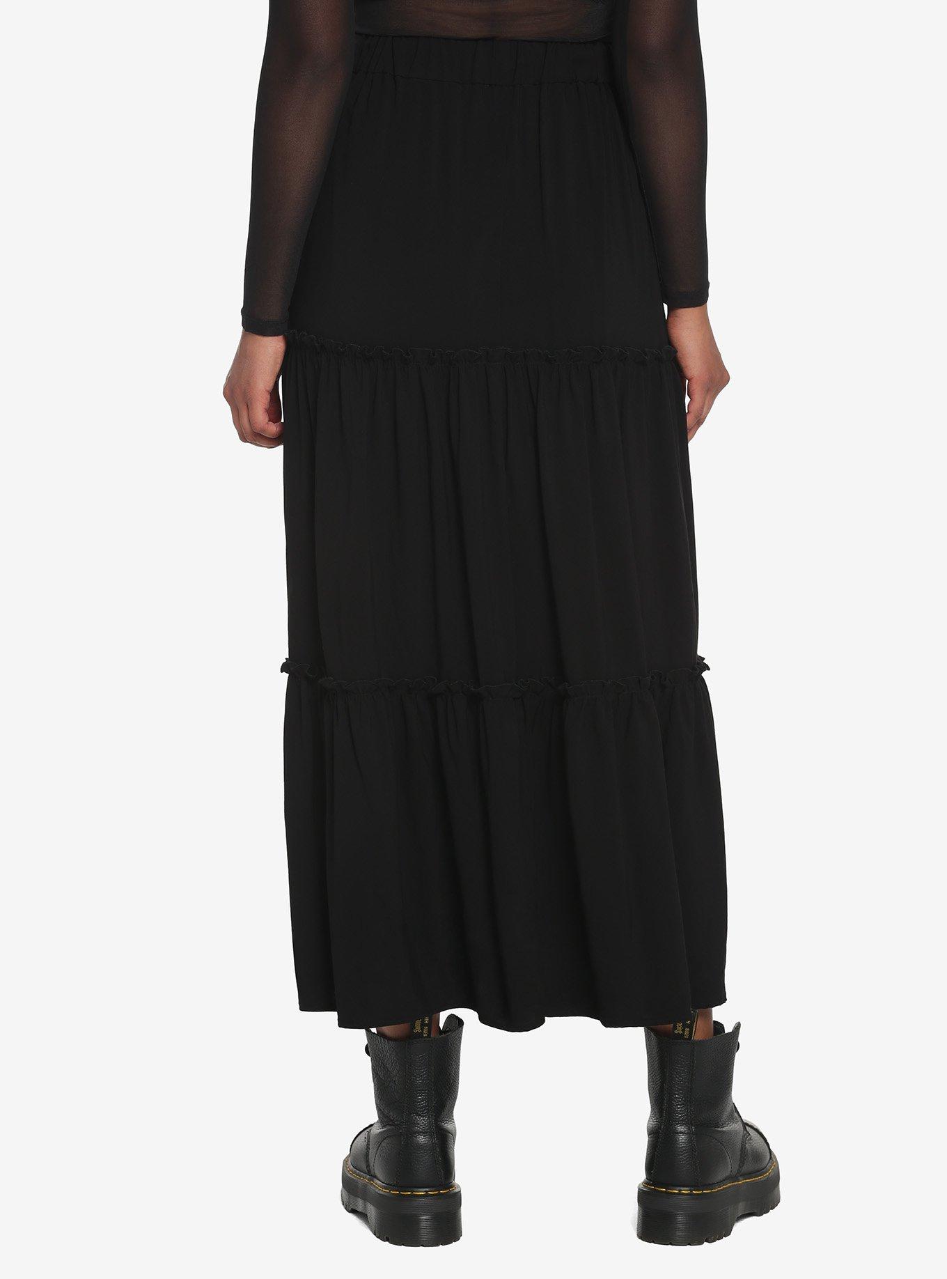 Black Tiered Button-Down Maxi Skirt, BLACK, alternate