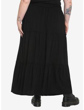 Black Tiered Button-Down Maxi Skirt Plus Size, , hi-res