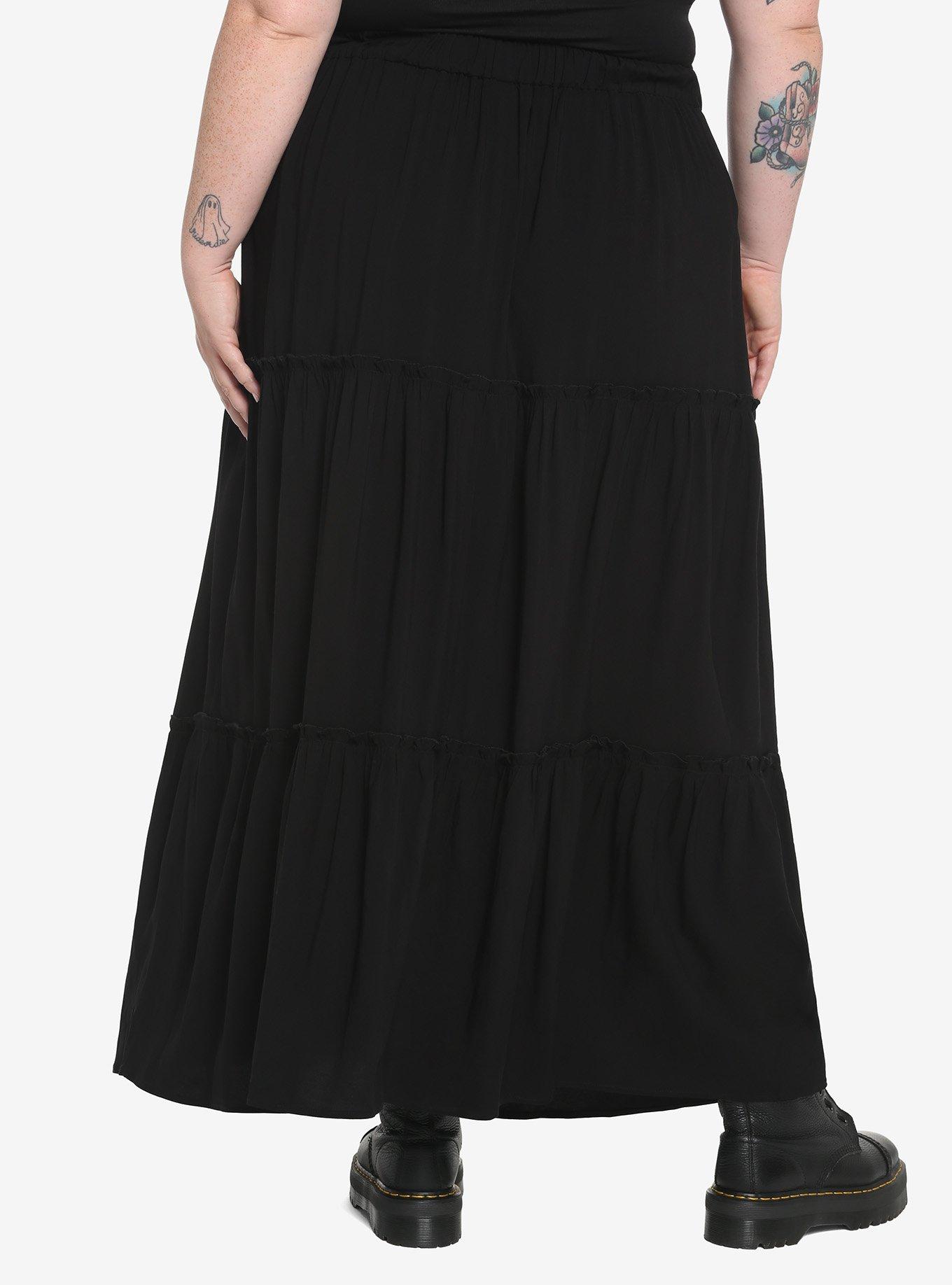 Black Tiered Button-Down Maxi Skirt Plus Size, BLACK, alternate