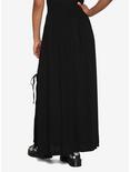Black Lace-Up Slit Maxi Skirt, BLACK, alternate