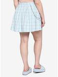 Light Blue Grid Chain Pleated Skirt Plus Size, PLAID - BLUE, alternate