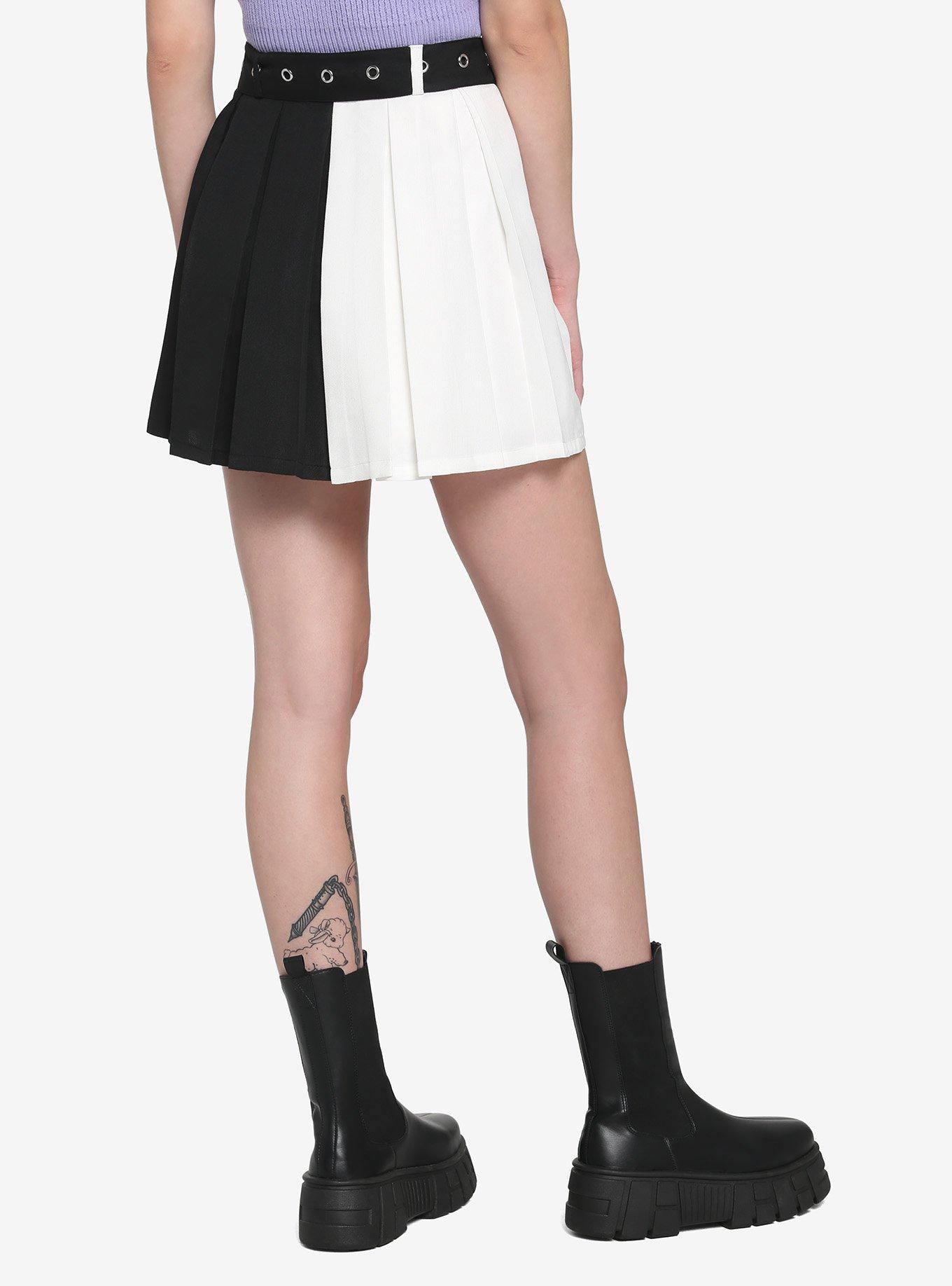 Black & White Split Grommet Belt Skirt, , alternate
