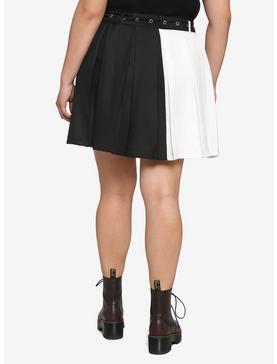 Black & White Split Grommet Belt Skirt Plus Size, , hi-res