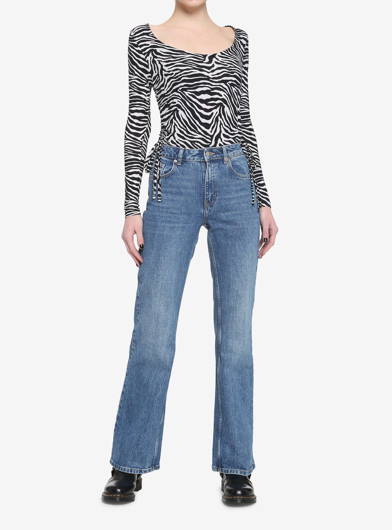 Zebra Print Long-Sleeve Body Suit, MULTI, alternate