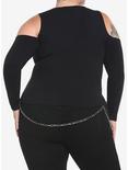 Black Cutout Cold Shoulder Girls Long-Sleeve Top Plus Size, BLACK, alternate