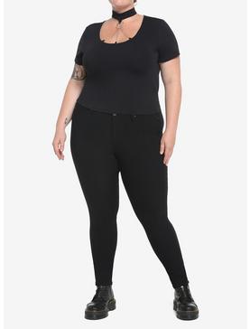 Black O-Ring Choker Crop Girls T-Shirt Plus Size, , hi-res