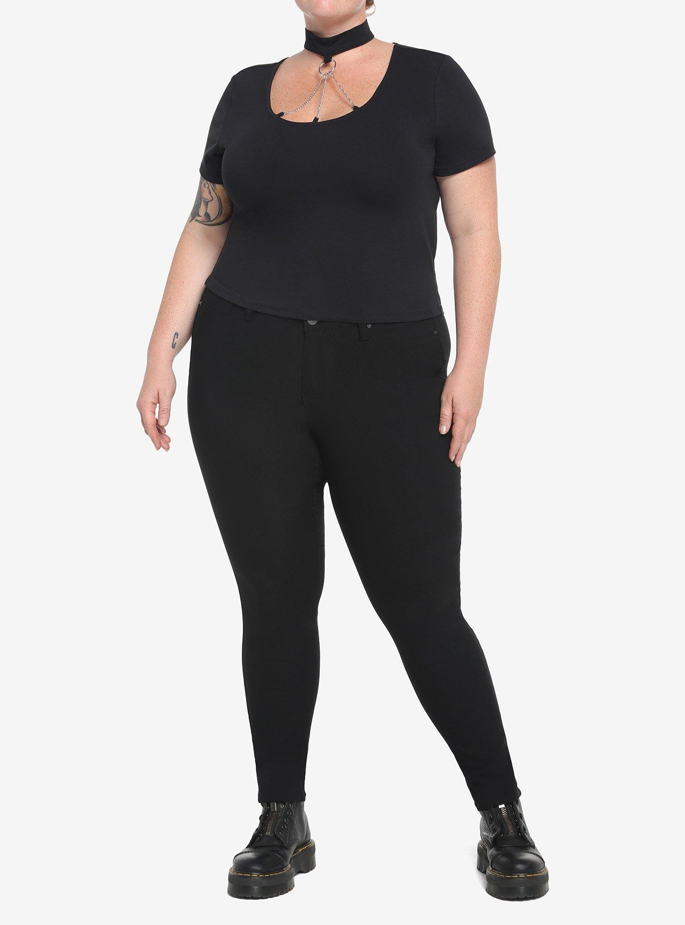 Black O-Ring Choker Crop Girls T-Shirt Plus Size, BLACK, alternate