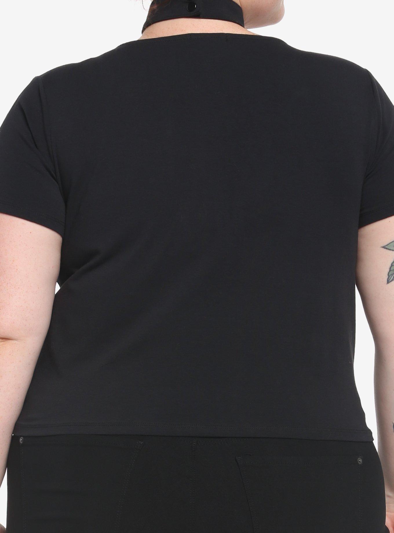 Black O-Ring Choker Crop Girls T-Shirt Plus Size, BLACK, alternate