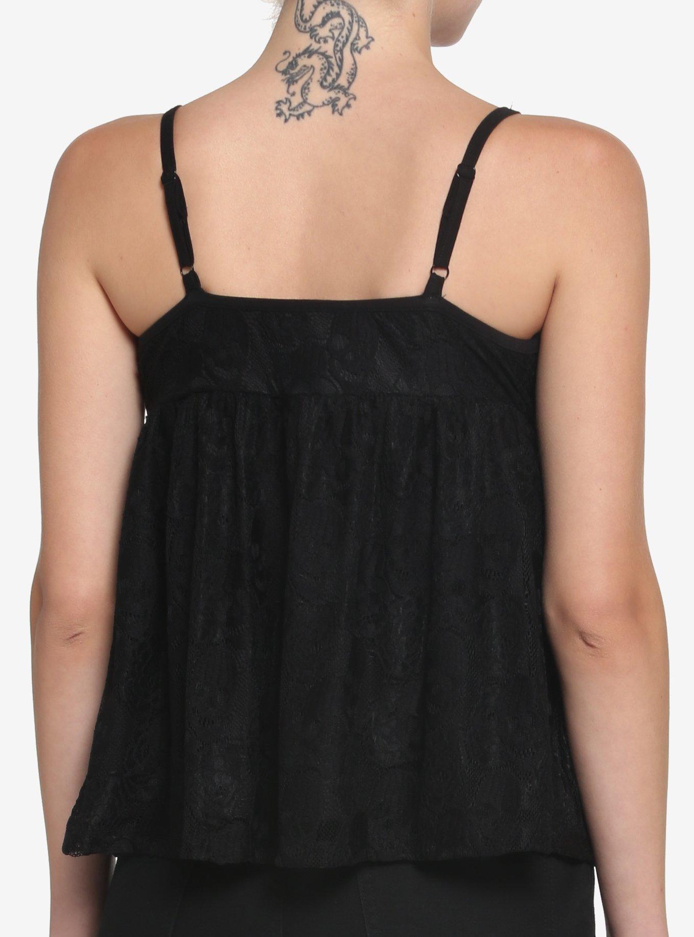Black Skull Lace Girls Babydoll Cami, BLACK, alternate