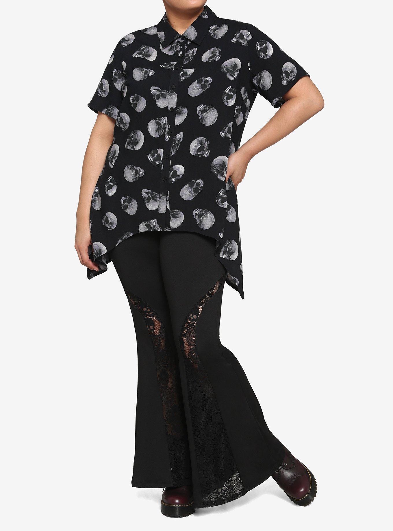 Skull Shark Bite Girls Woven Button-Up Plus Size, BLACK, alternate