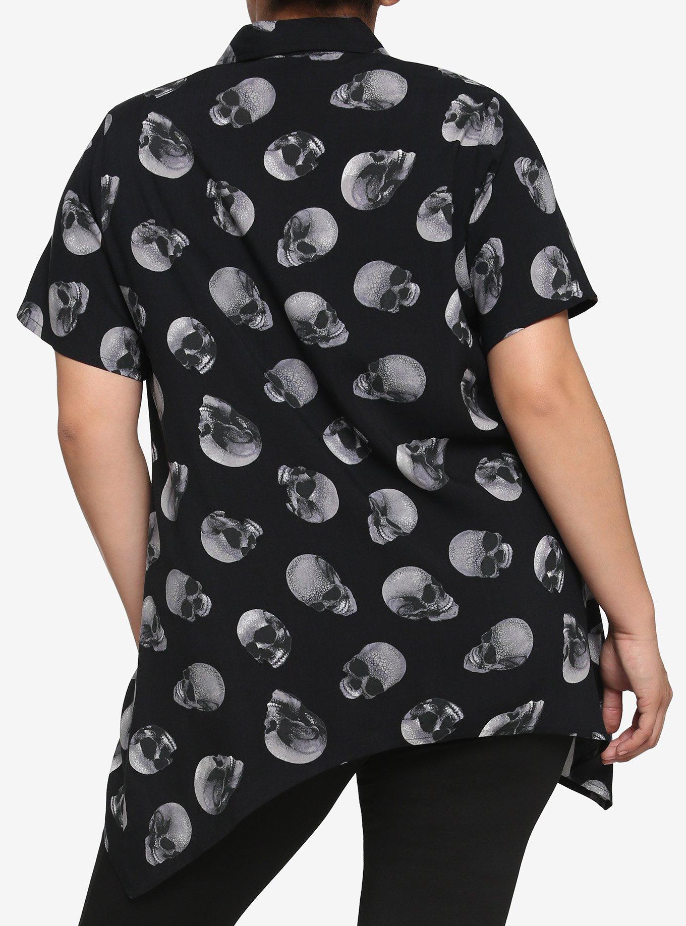 Skull Shark Bite Girls Woven Button-Up Plus Size, BLACK, alternate