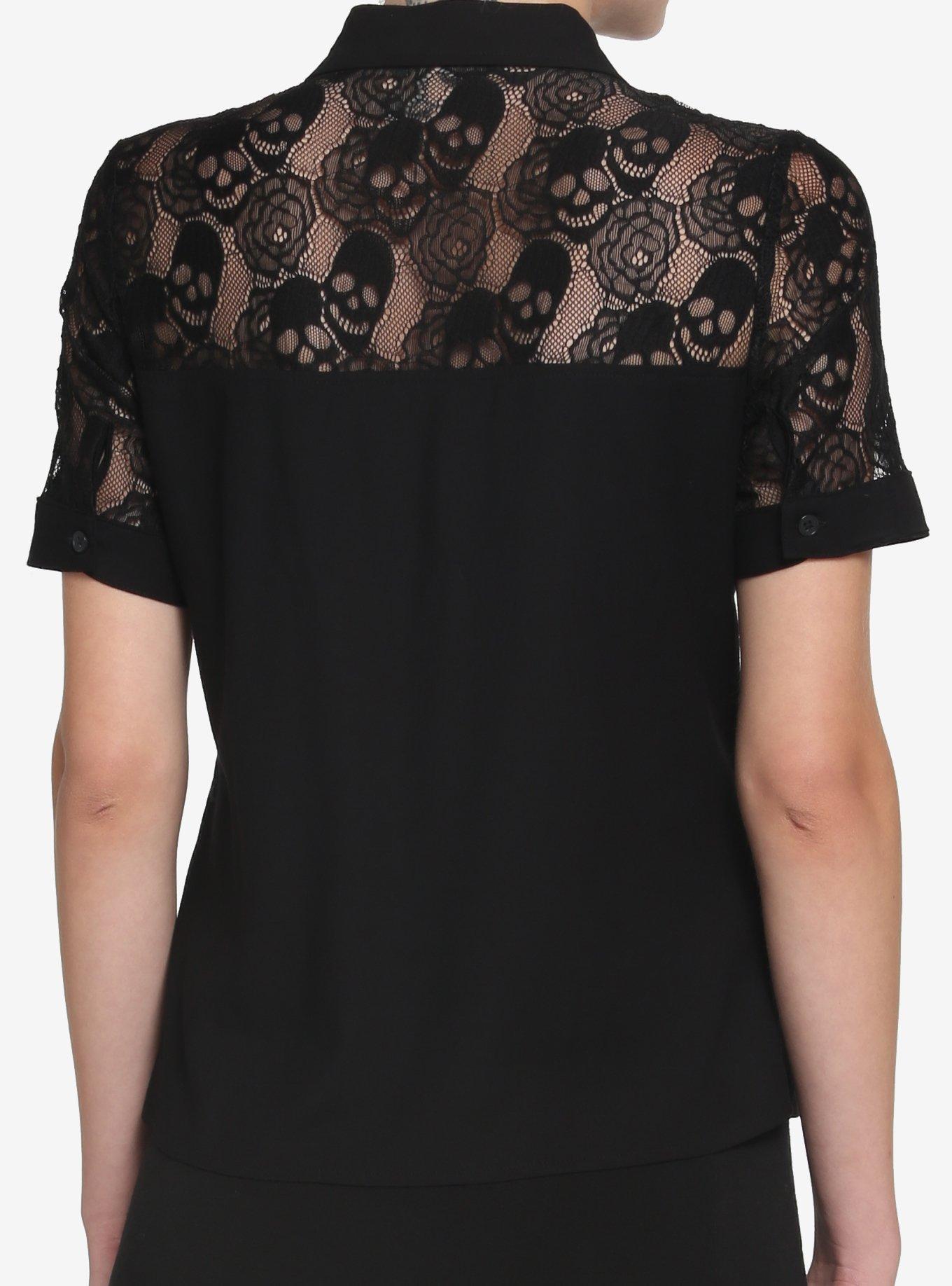 Black Skull Lace Girls Woven Button-Up, BLACK, alternate