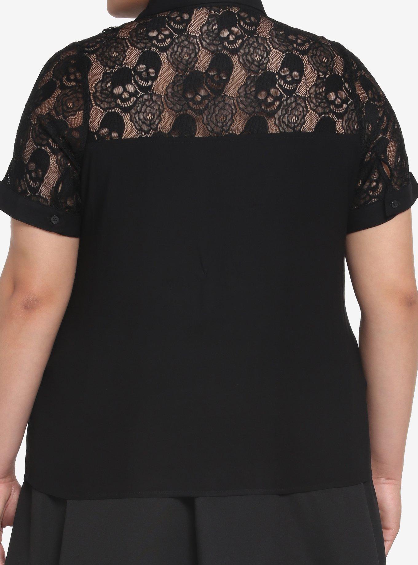 Black Skull Lace Girls Woven Button-Up Plus Size, BLACK, alternate