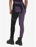 Black & Purple Plaid Split Super Skinny Jeans, BLACK  PURPLE, alternate