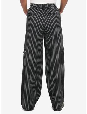 Black Pinstripe Wide Leg Pants, , hi-res