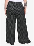 Black Pinstripe Wide Leg Pants Plus Size, BLACK  WHITE, alternate