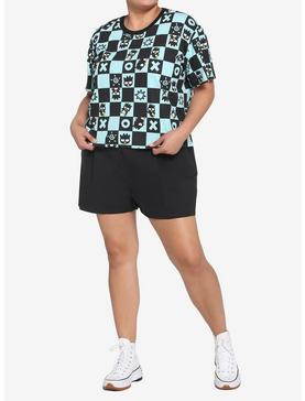 Badtz-Maru Teal Checkered Girls Crop T-Shirt Plus Size, , hi-res