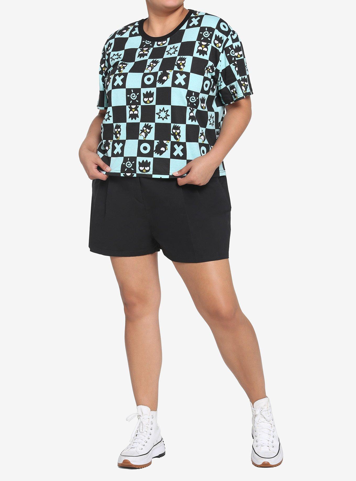 Badtz-Maru Teal Checkered Girls Crop T-Shirt Plus Size, BLACK, alternate