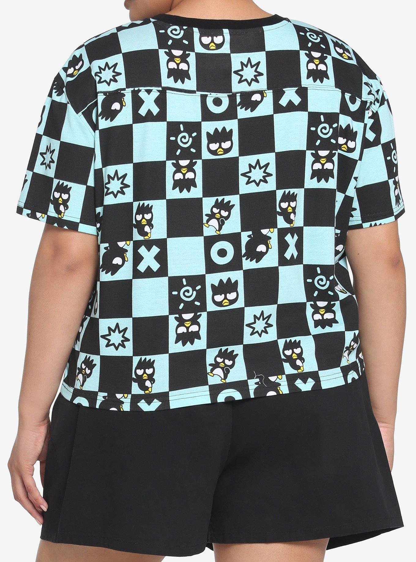 Badtz-Maru Teal Checkered Girls Crop T-Shirt Plus Size, BLACK, alternate
