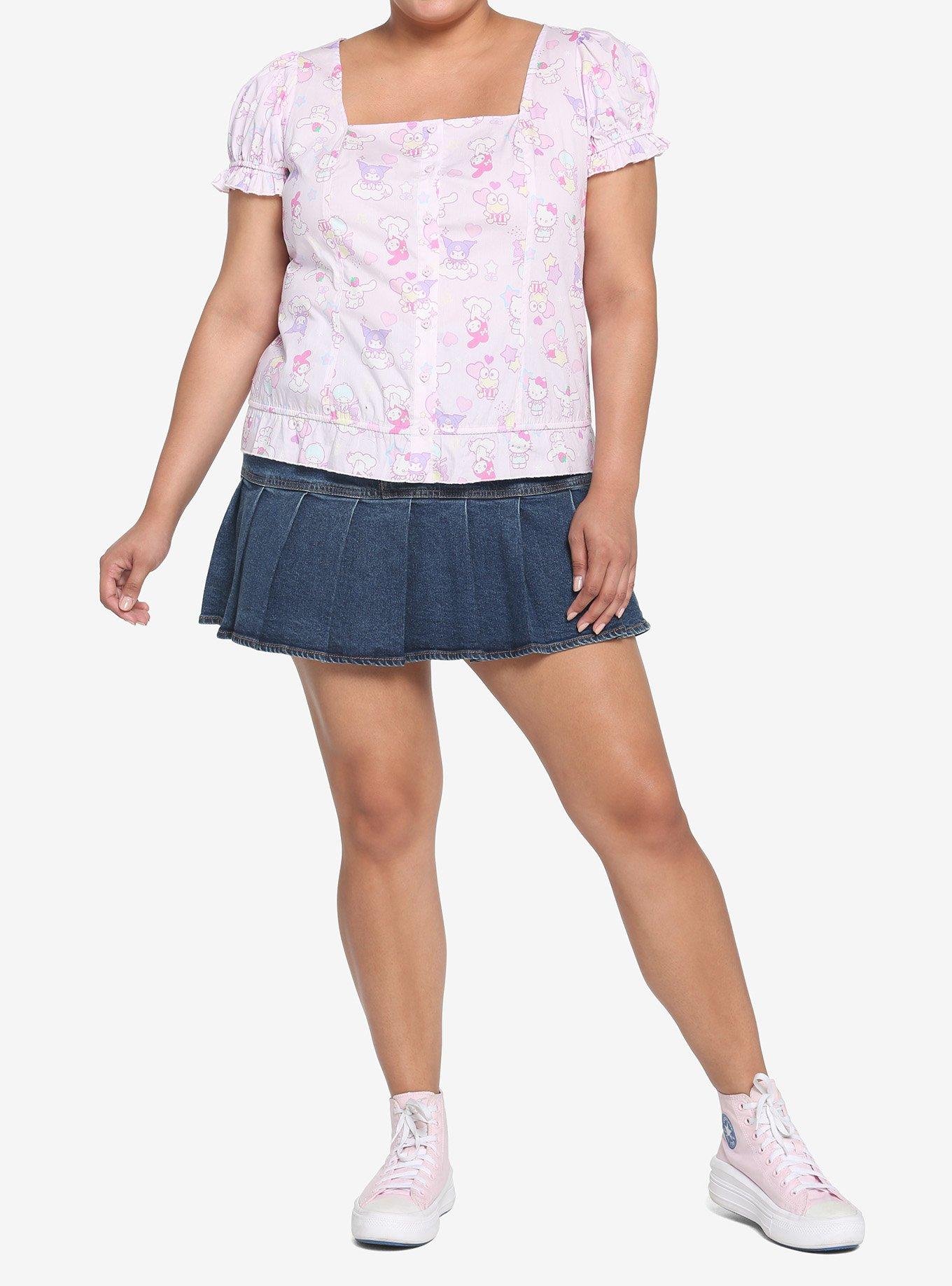 Hello Kitty And Friends Pastel Ruffle Button-Up Girls Top Plus Size, MULTI, alternate