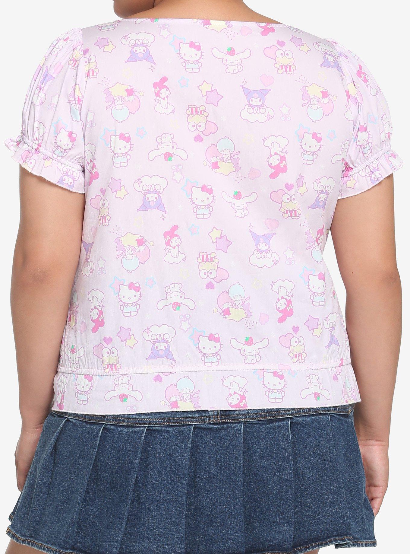 Hello Kitty And Friends Pastel Ruffle Button-Up Girls Top Plus Size, MULTI, alternate