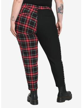Black & Red Plaid Split Pants Plus Size, , hi-res