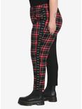 Black & Red Plaid Split Pants Plus Size, BLACK  RED, alternate