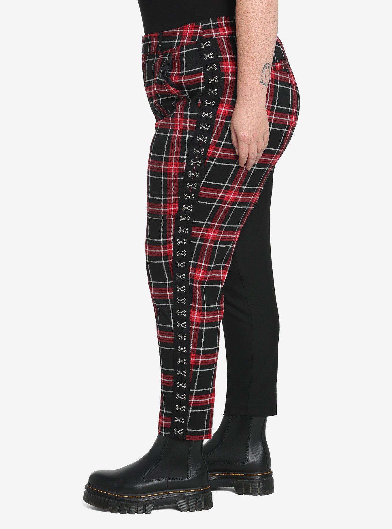 Black & Red Plaid Split Pants Plus Size