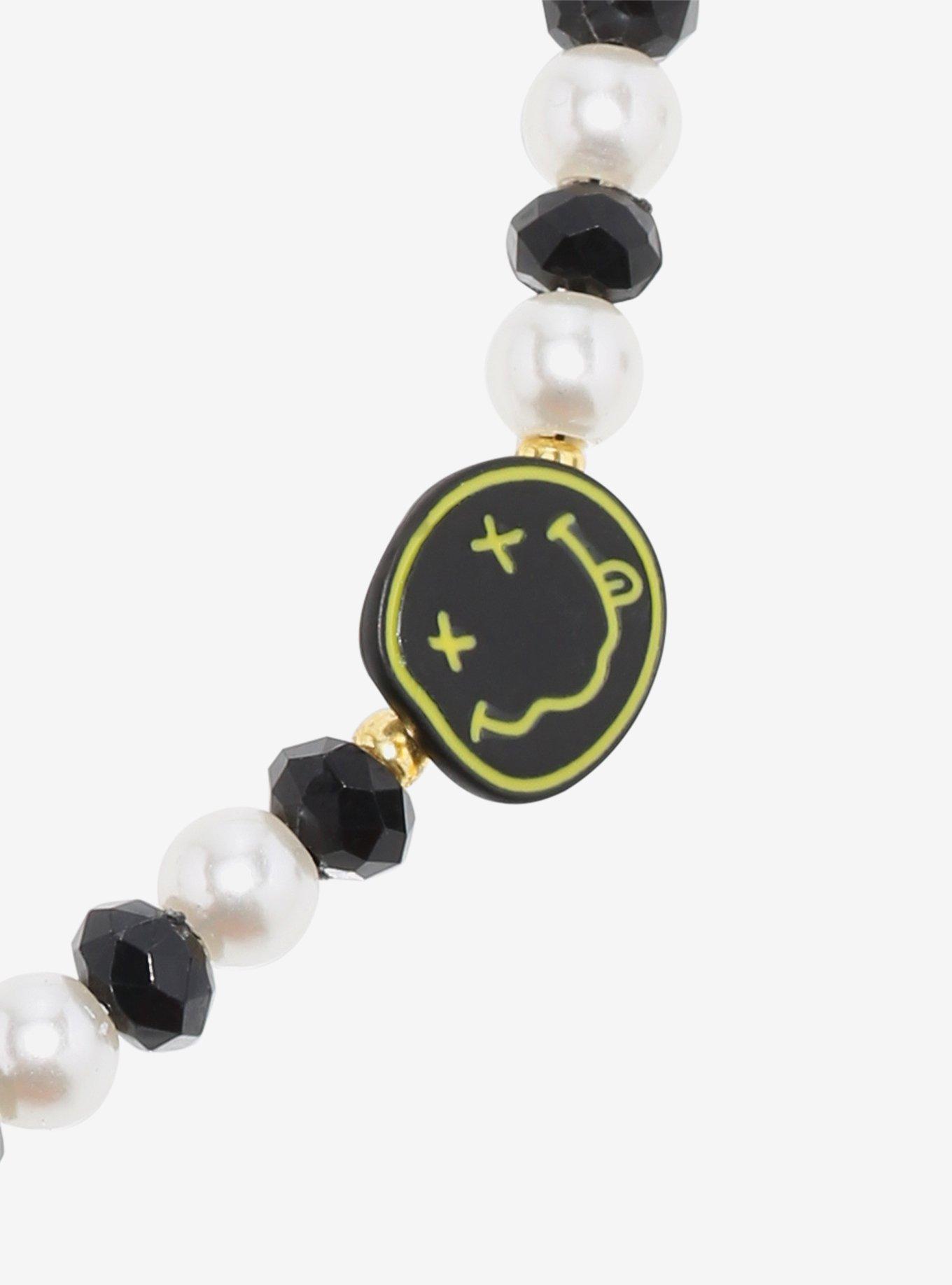 Nirvana Smile Icon Beaded Choker Necklace, , alternate