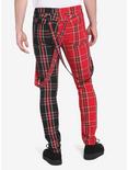 HT Denim Red & Black Double Plaid Suspender Stinger Jeans, BLACK  RED, alternate