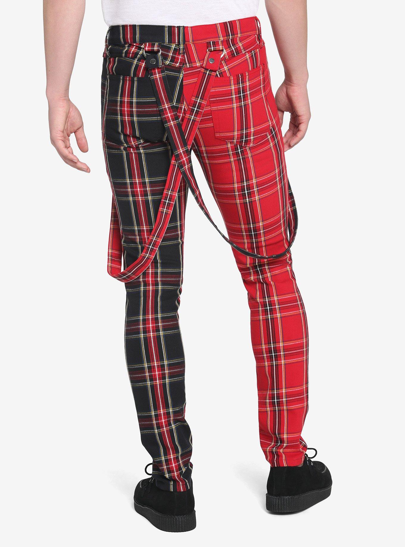 Hot Topic, Red Plaid Suspender Jogger Pants