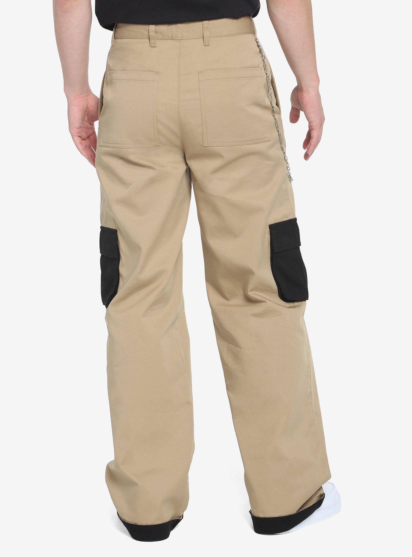 Black & Beige Contrast Wide Leg Pants, BROWN, alternate