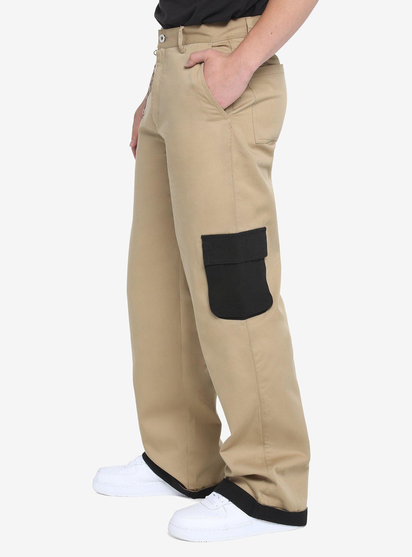 Black & Beige Contrast Wide Leg Pants, BROWN, alternate