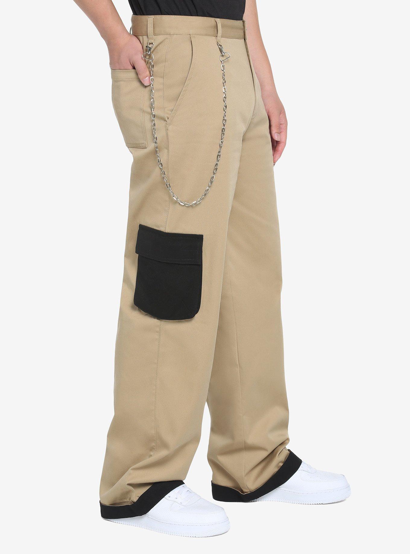 Black & Beige Contrast Wide Leg Pants, BROWN, alternate