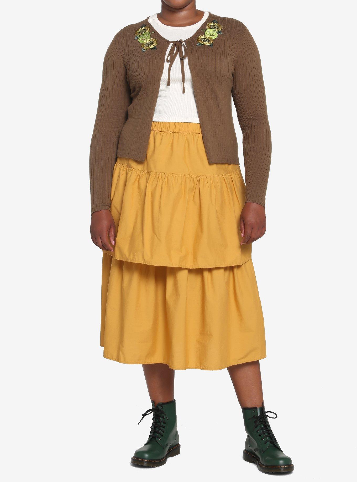 Shrek Sunflower Tie-Front Skimmer Cardigan Plus Size, BROWN, alternate