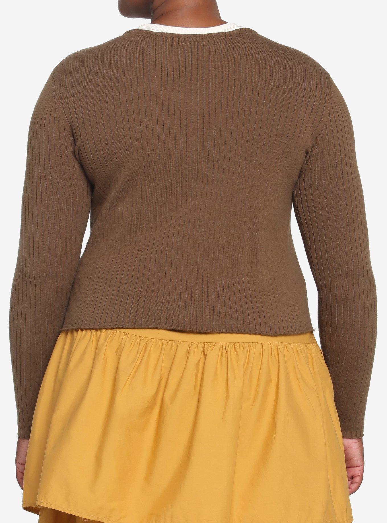 Shrek Sunflower Tie-Front Skimmer Cardigan Plus Size, BROWN, alternate