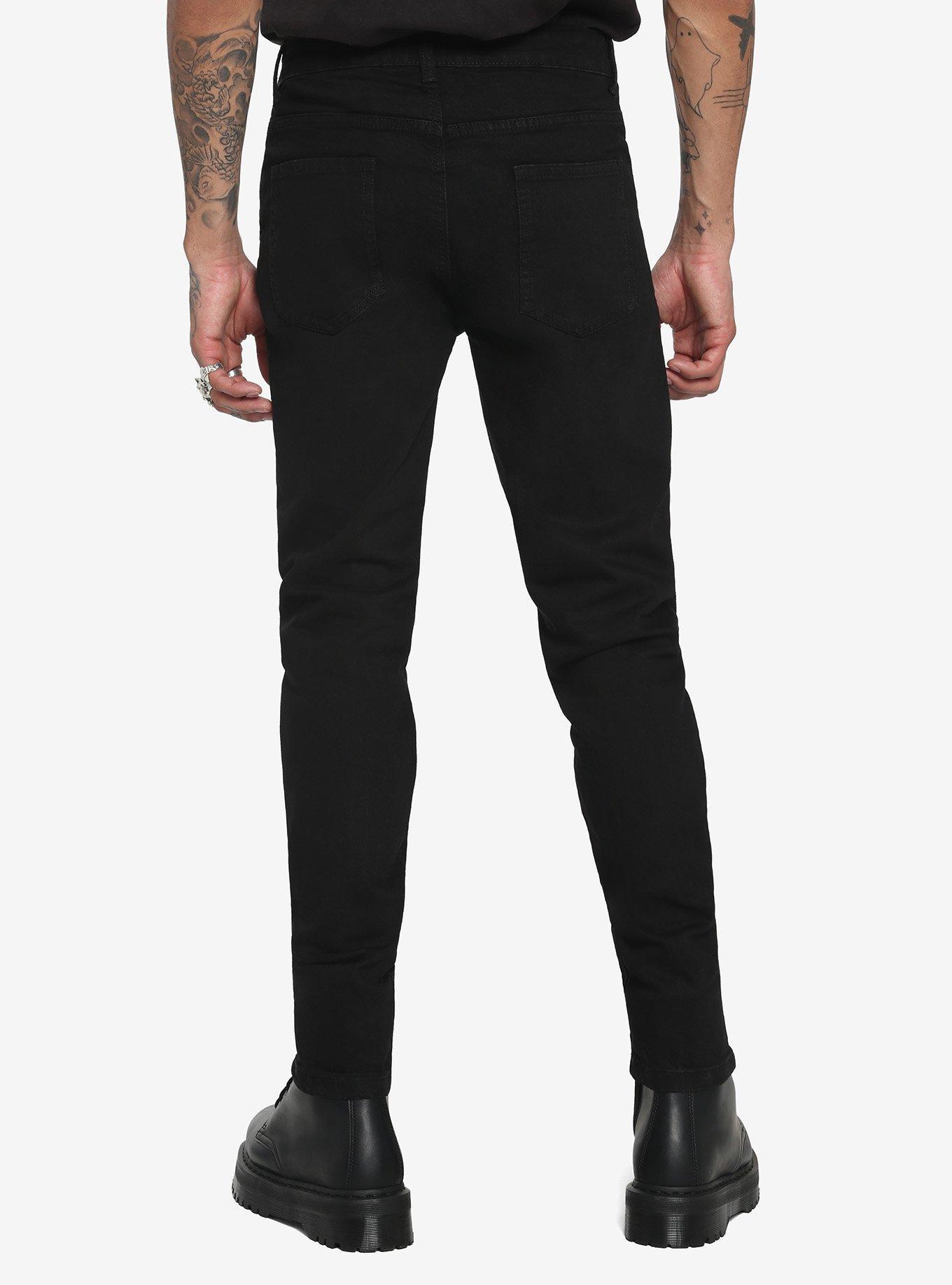 Black Zipper Skinny Jeans, BLACK, alternate