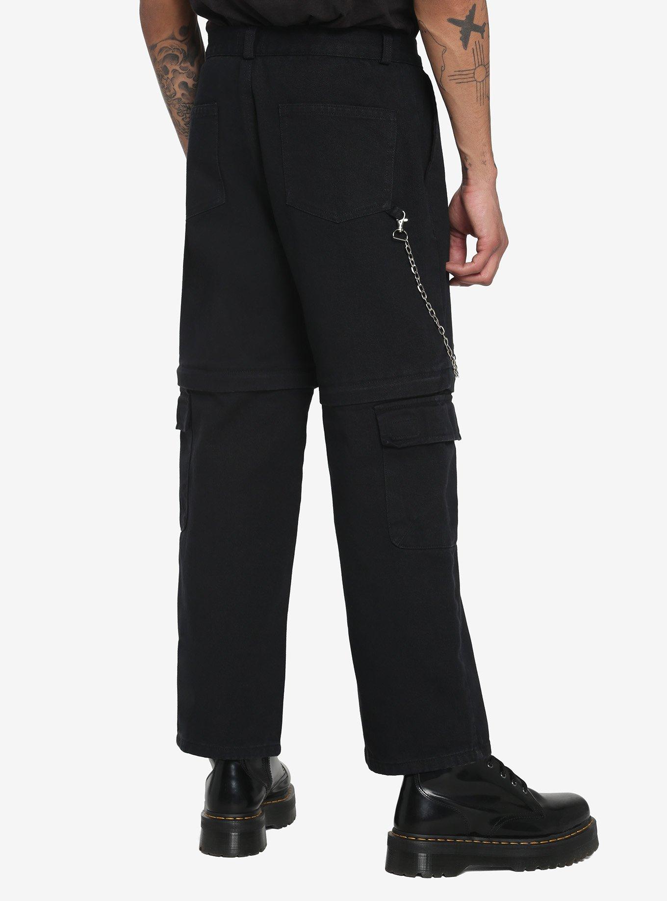 Black Carpenter Pants With Chain, BLACK, alternate