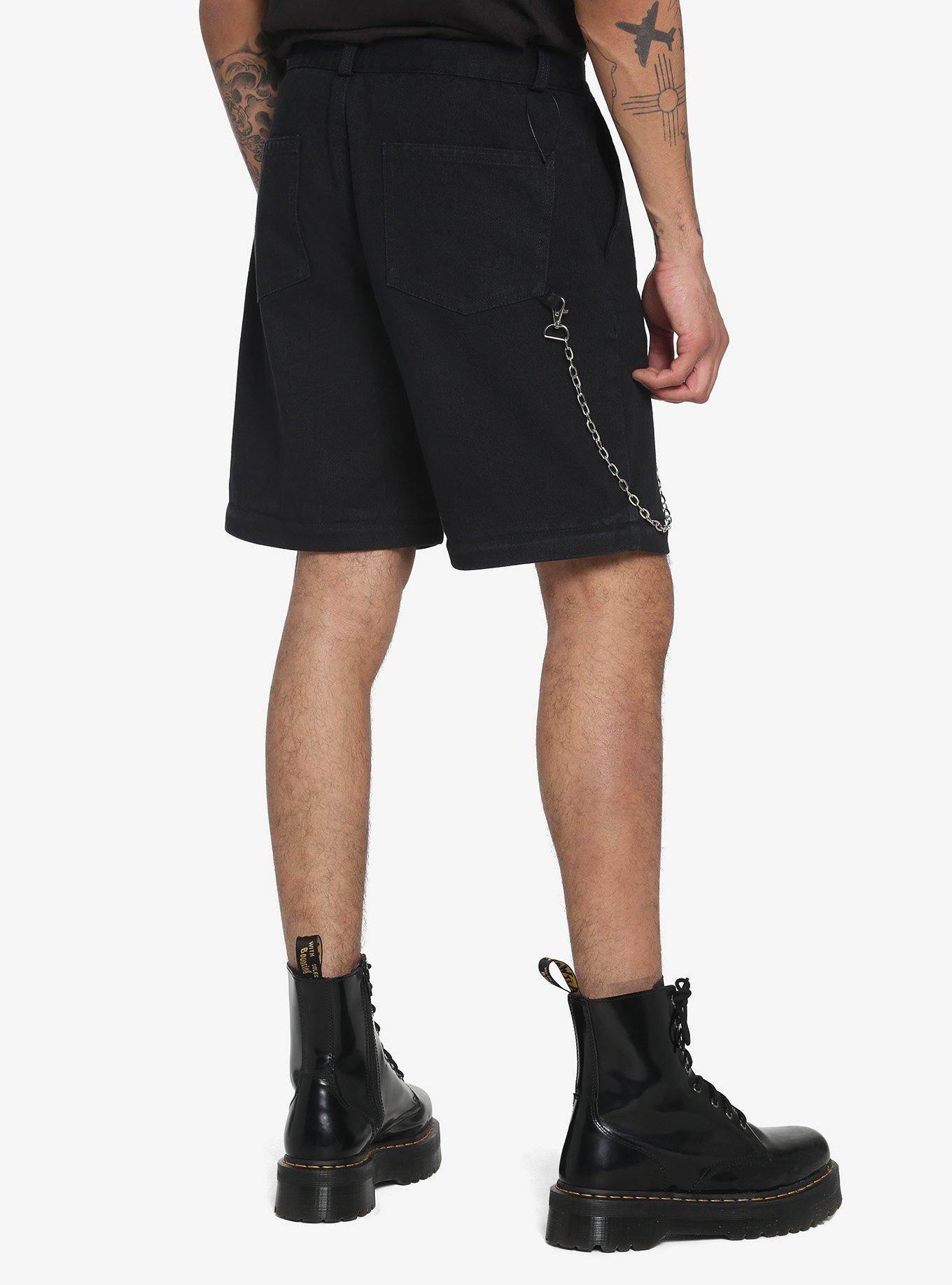 Black Carpenter Pants With Chain, BLACK, alternate