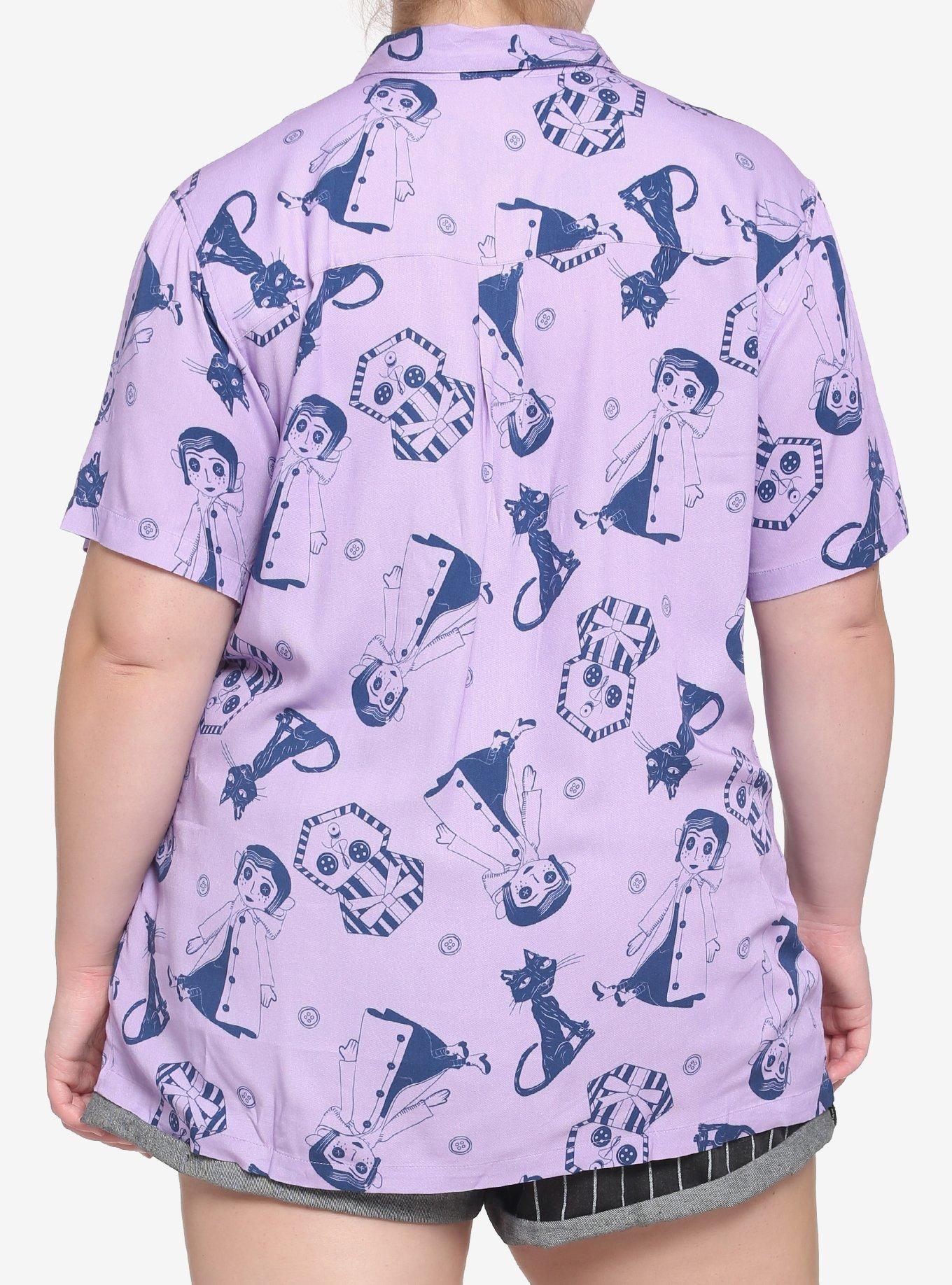 Coraline Doll & Cat Tonal Girls Woven Button-Up Plus Size, BLUE, alternate